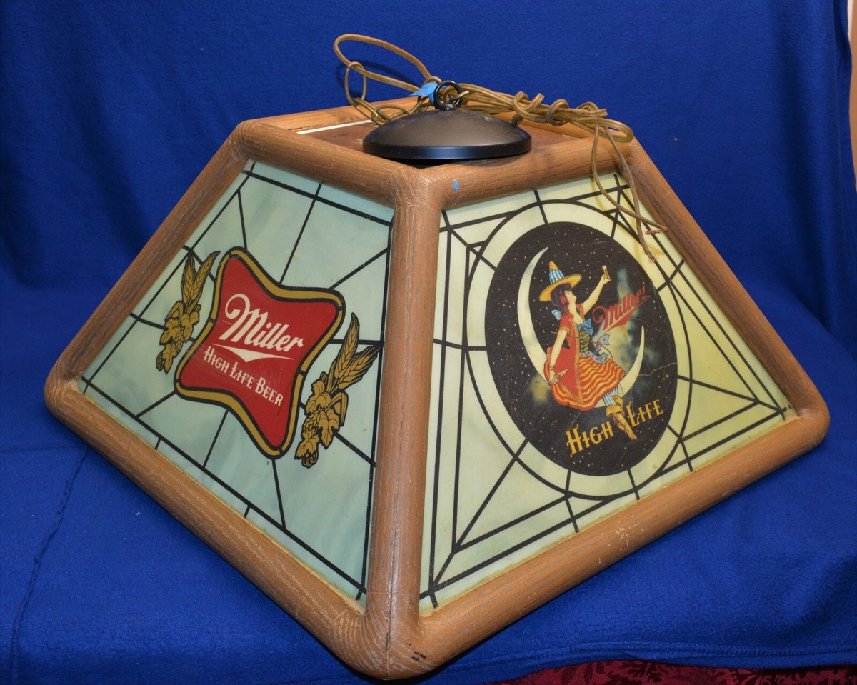 VTG 1980s Miller High Life Beer Girl In Moon Hanging Light pool