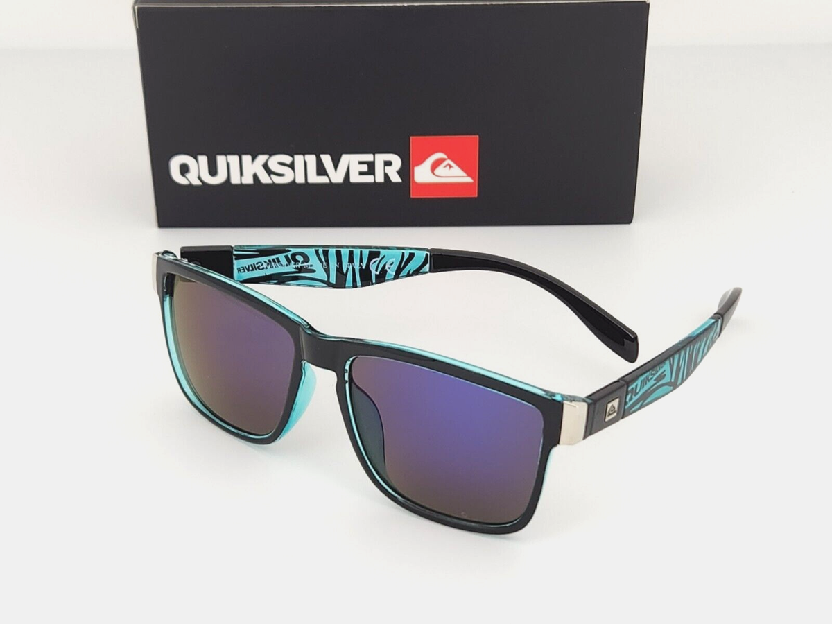 Quicksilver Sports Square Sunglasses Black Green Zebra Frame Blue