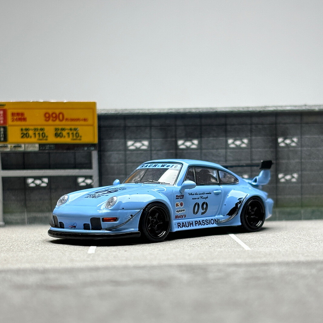 1/64 Scale Porsche 911 RWB 993 RAUH-Welt Blue #9 Diecast Car Model