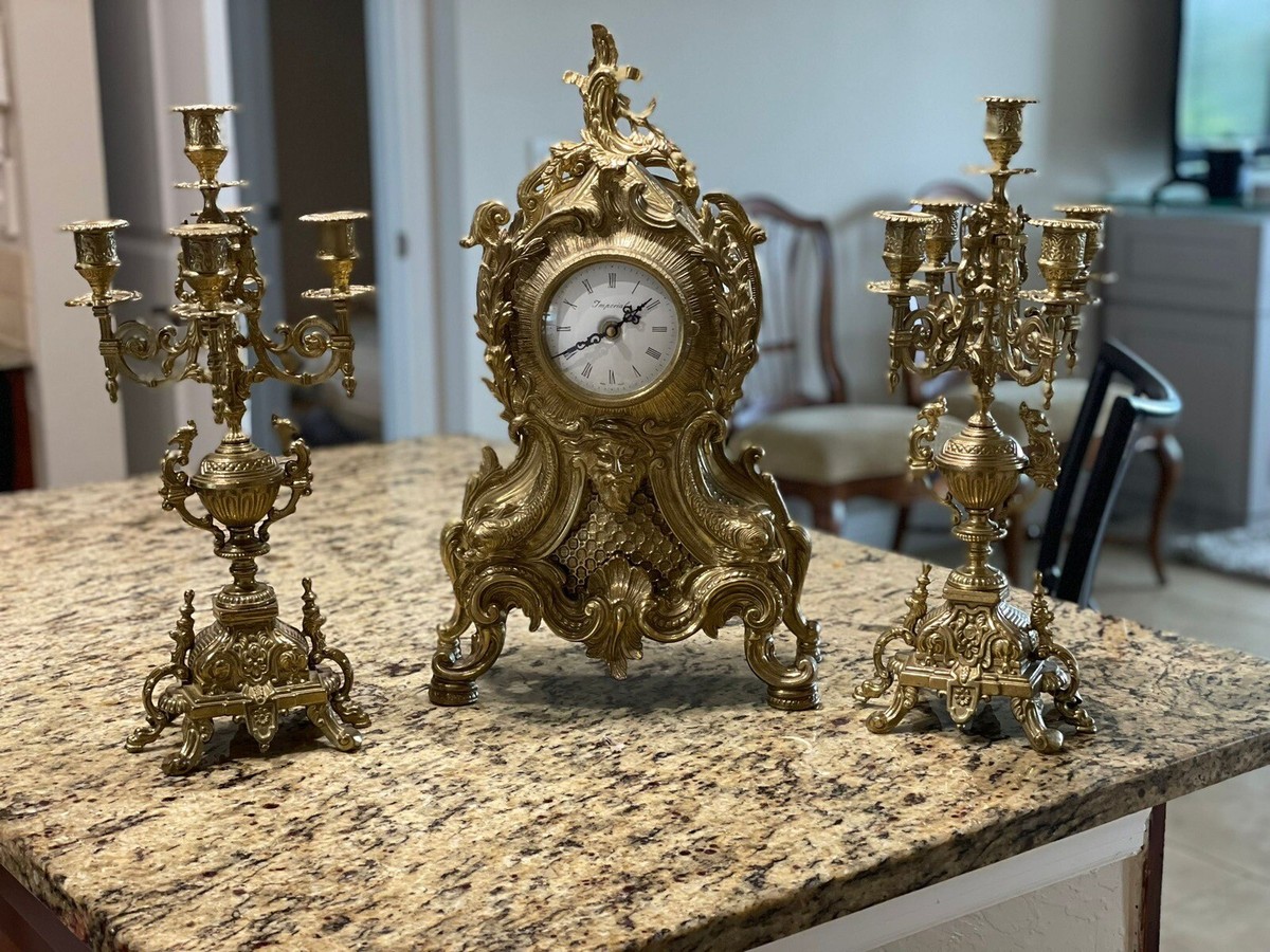 Imperial BREVETTATO Clock with TWO Candelabras - 3 Piece Garniture