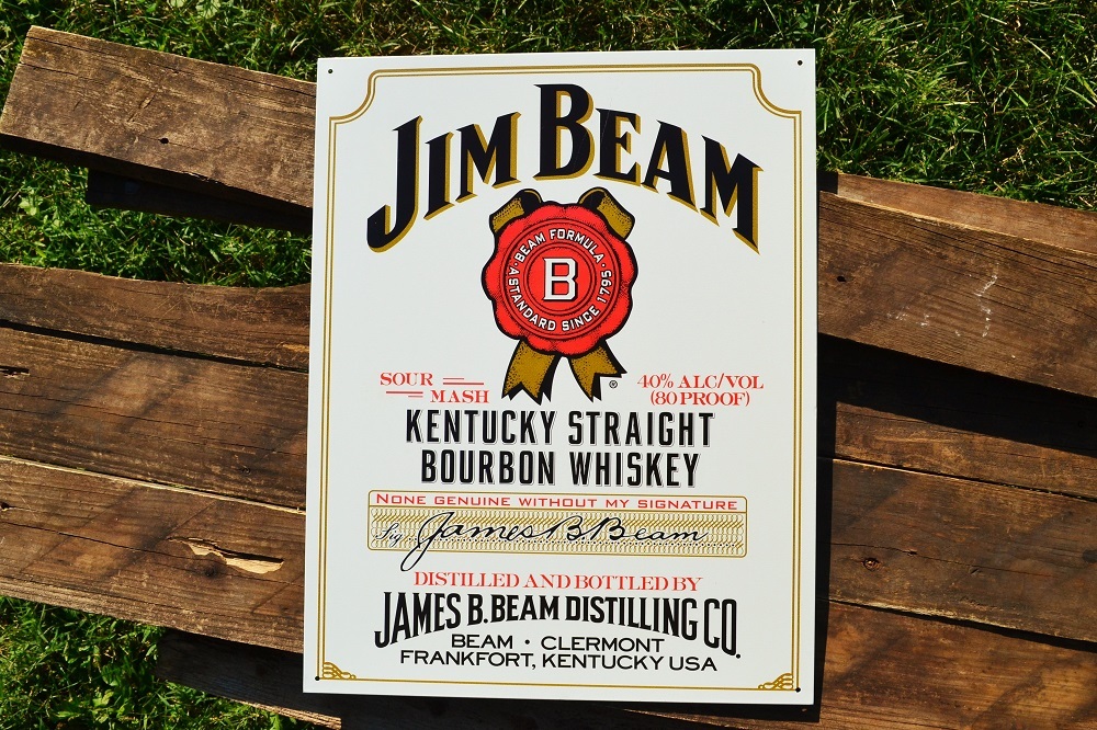 Jim Beam White Label Tin Metal Sign - Kentucky Bourbon Whiskey