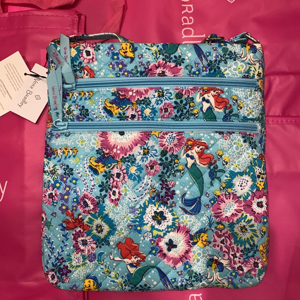 NEW NWT Vera Bradley Disney Little Mermaid Triple Zip Crossbody