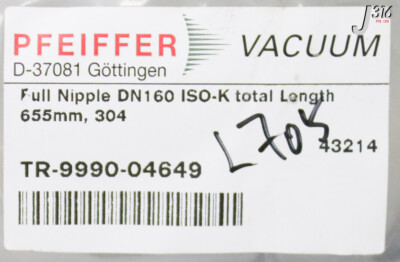 31085 PFEIFFER VACUUM FULL NIPPLE DN160 ISO-K, LENGTH 655MM (NEW