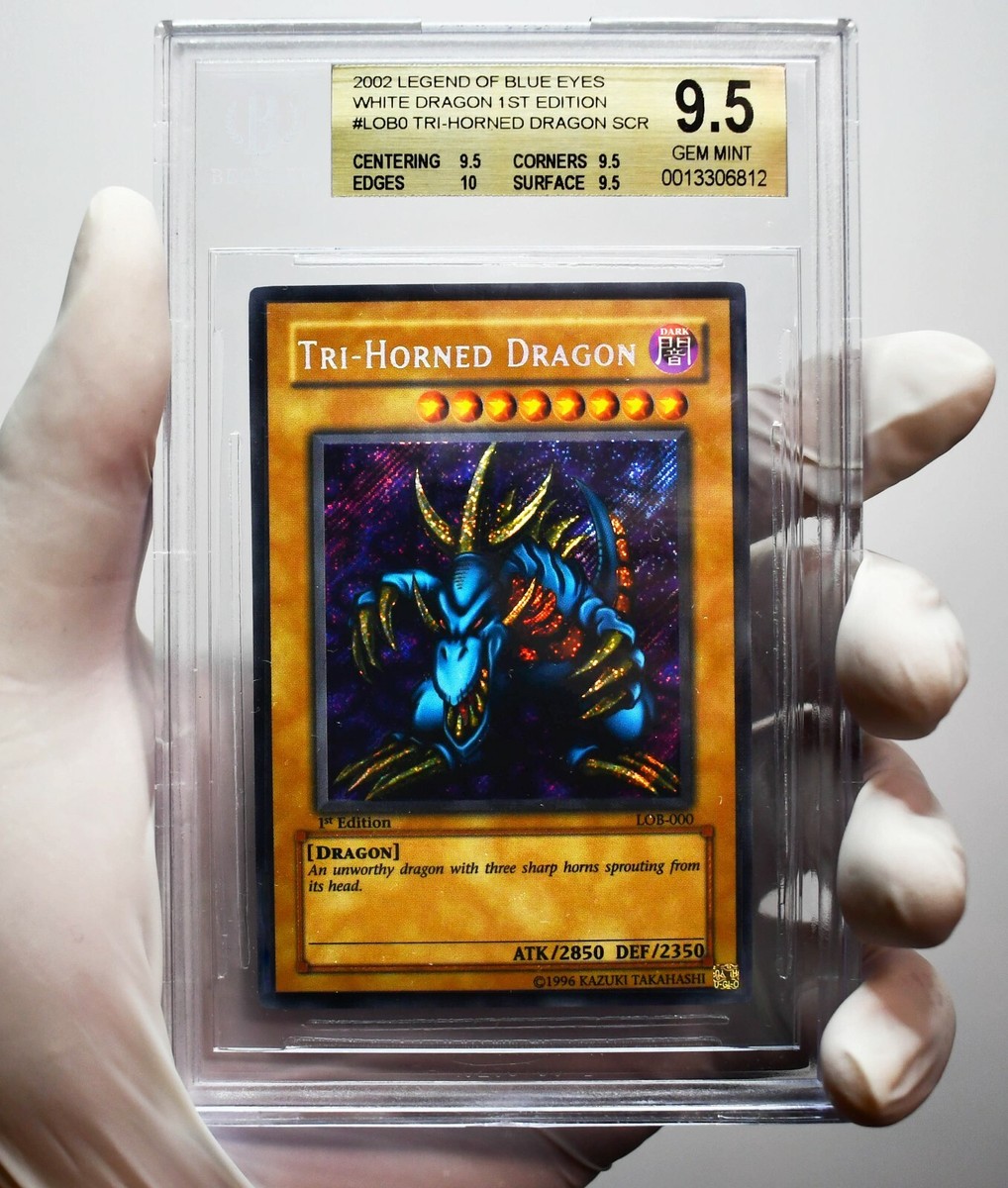 Yugioh Tri-Horned Dragon LOB-000 1st Edition Secret Rare WAVY (GEM