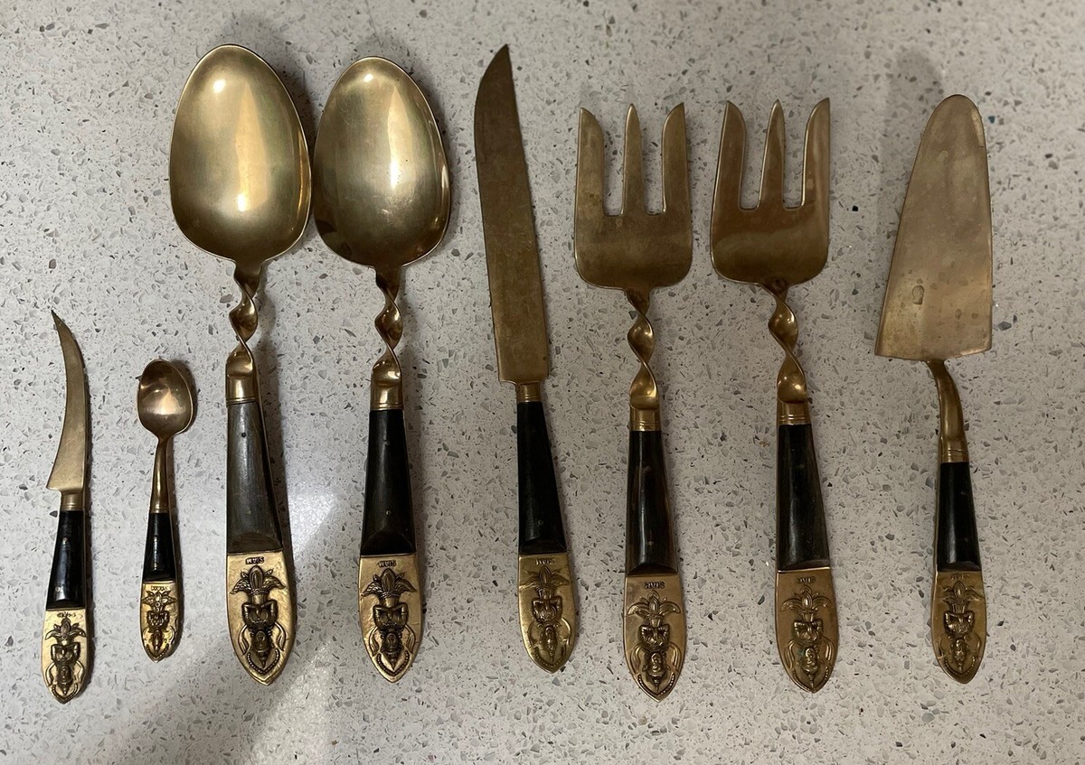 Siam Vintage Silverware Set Brass Thailand Serving Set Variety 8