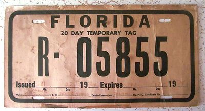 Florida 1974 20-DAY TEMPORARY TAG License Plate # R-05855 | eBay