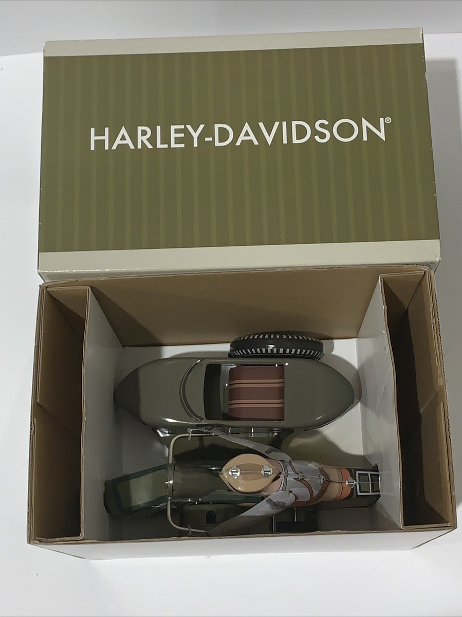HARLEY-DAVIDSON SIDE CAR TIN TOY 1950S REPRODUCTION WIND-UP STYLE