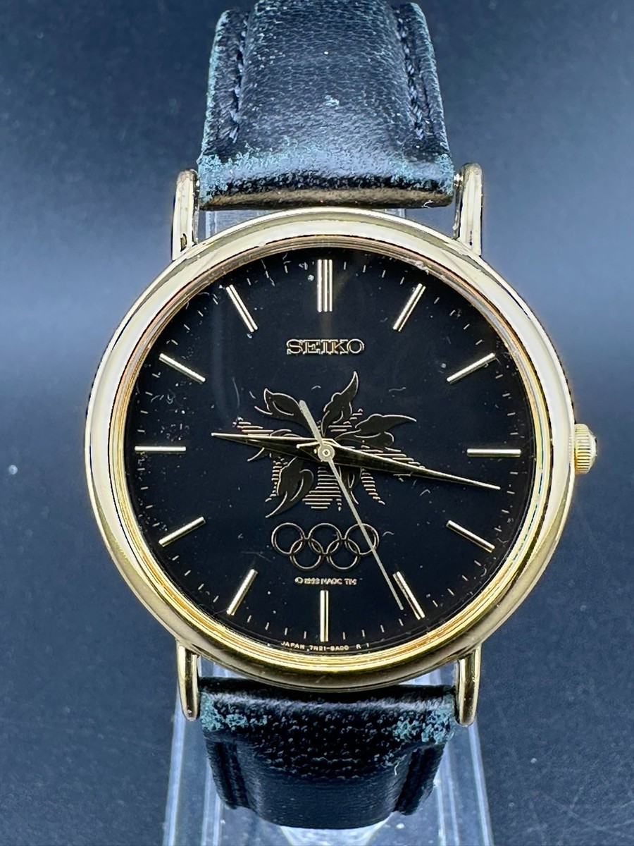 1997 Seiko Nagano Olympics Men's Black Dial Gold Quartz 34mm Watch