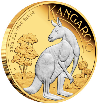 2023 Reverse-Gilded Kangaroo Proof .9999 Silver 2 oz $2 Coin