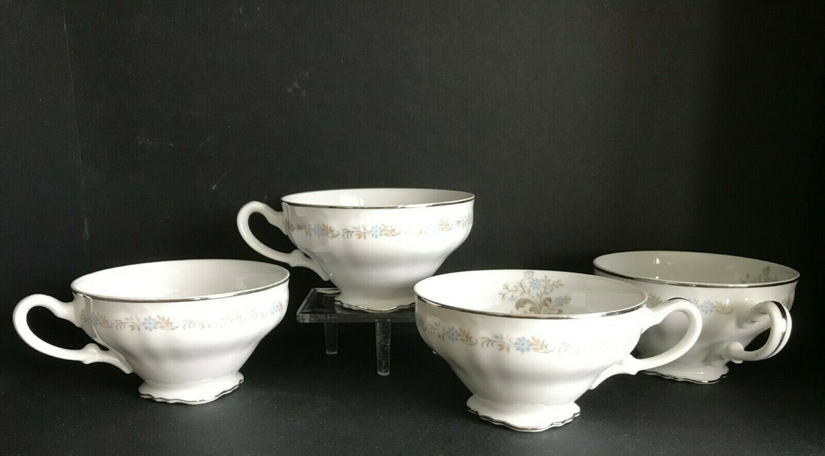 Three Castle Fine China JAPAN Suzanne Vintge Tea Cups White & Blue