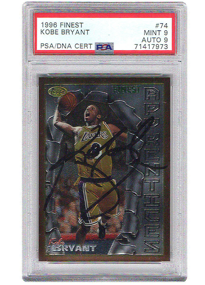 KOBE BRYANT 1996 TOPPS Finest RC 74 Rookie Signed PSA Mint 9 AUTO