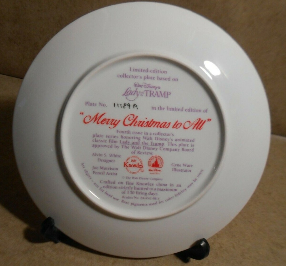 Limited Edition Collector's Plate Lady and the Tramp 