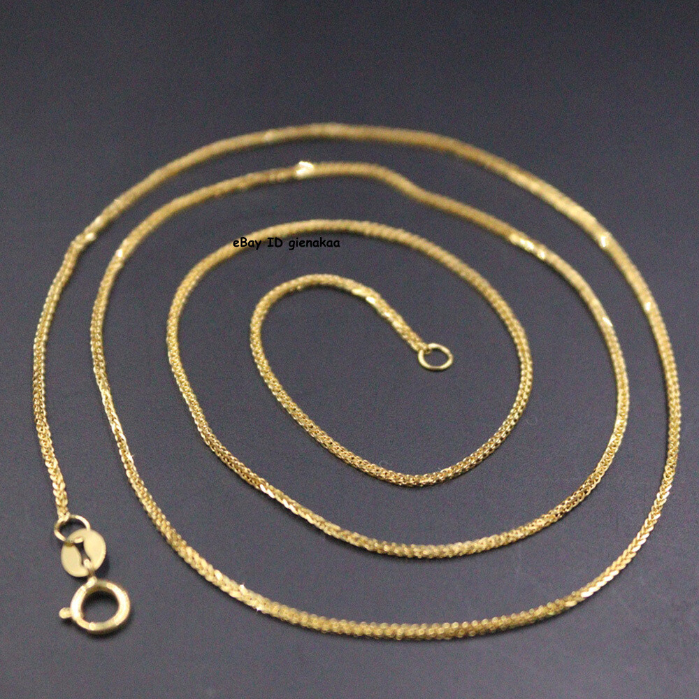 Pure Au750 18K Yellow Gold Chain 1mm Wheat Link Necklace 1.7-1.9g