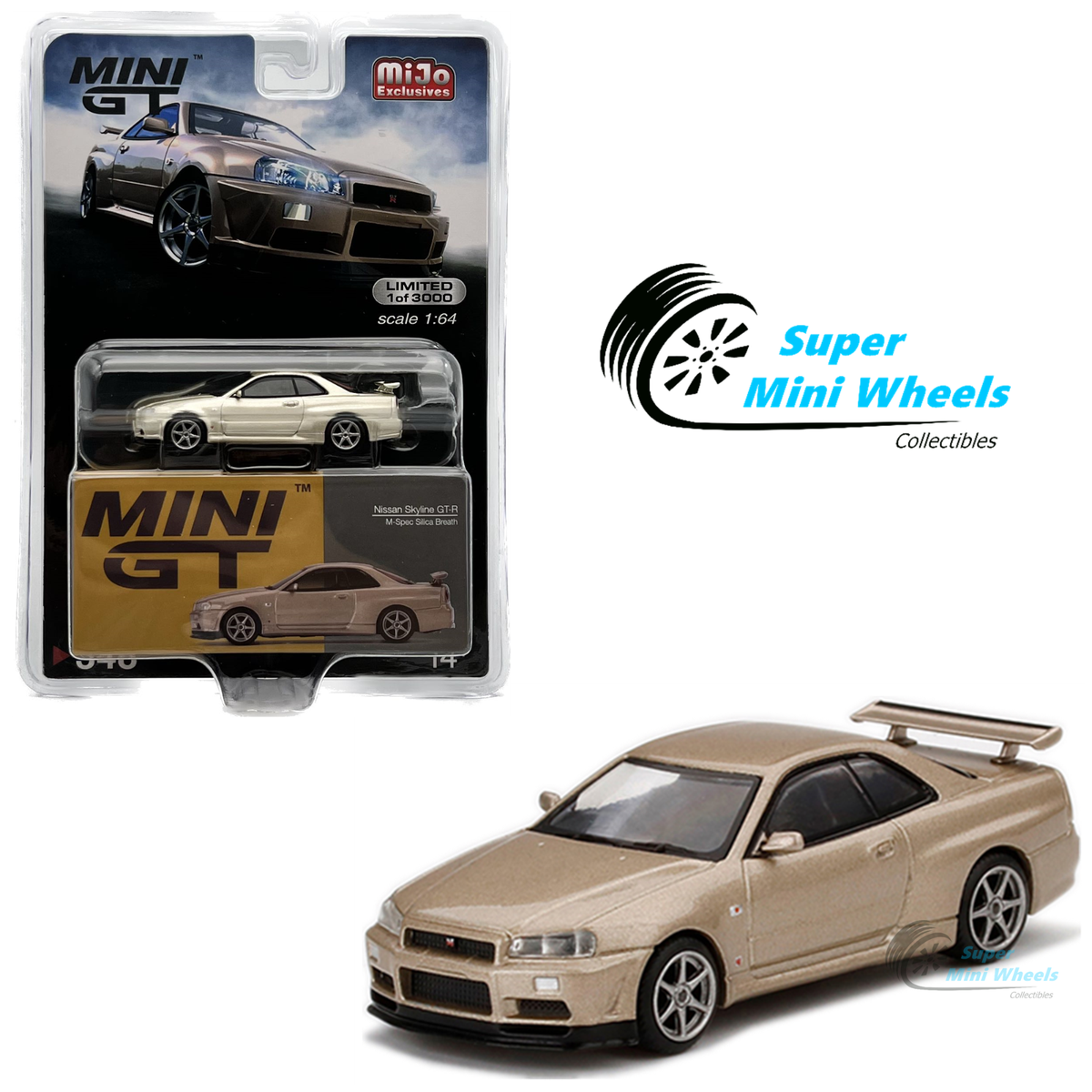 Mini GT 1:64 Nissan Skyline GT-R (R34) M-Spec Silica Breath Gold