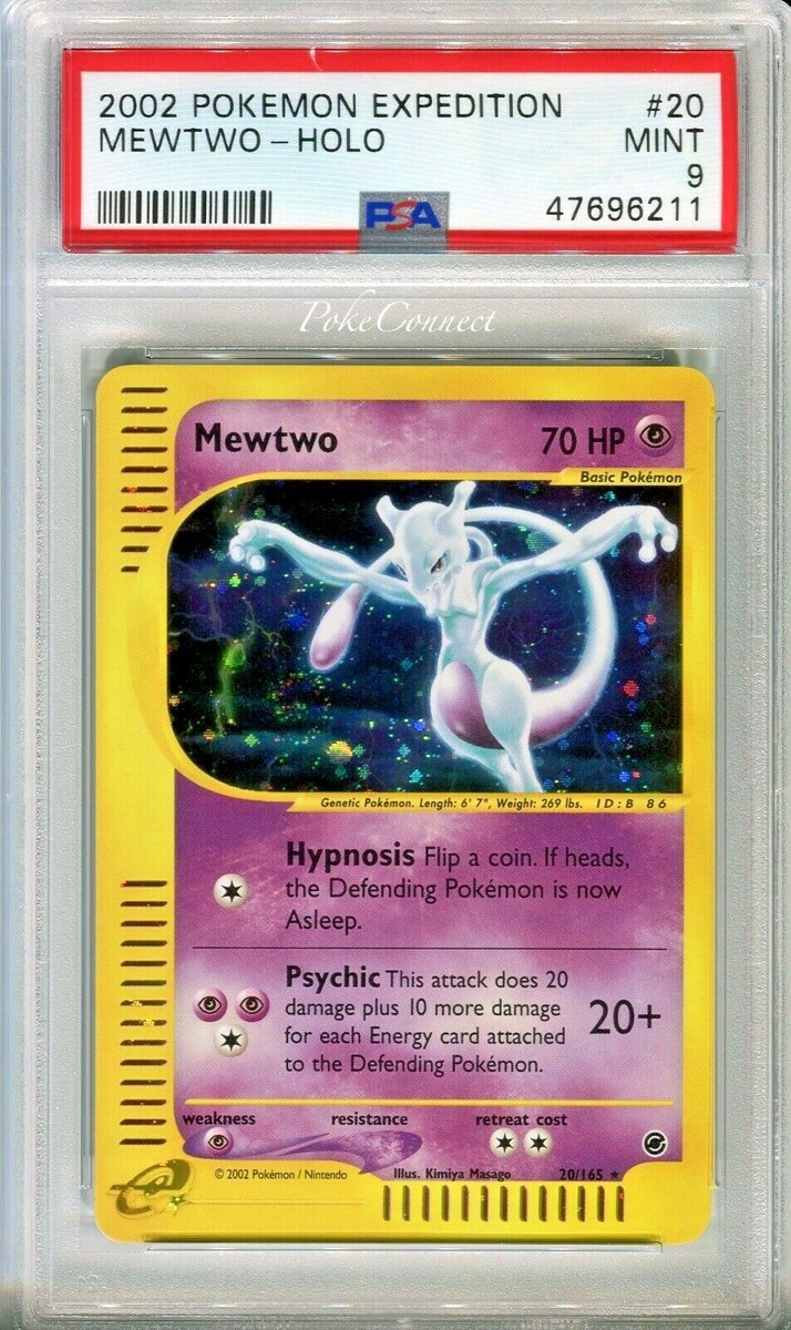PSA 9 MINT Pokemon MEWTWO Holo Rare 2002 Expedition 20/165 SWIRL