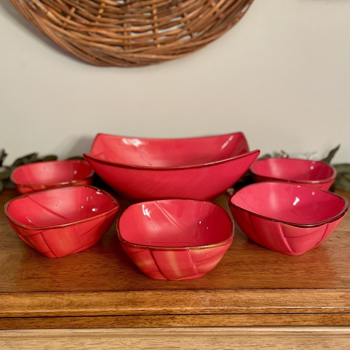 Studio Nova Largo Red JA023 Six Piece Serving Bowl Set Embossed