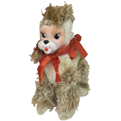 VINTAGE RUSHTON RUBBER FACE PUPPY DOG POODLE TAN WHITE STUFFED