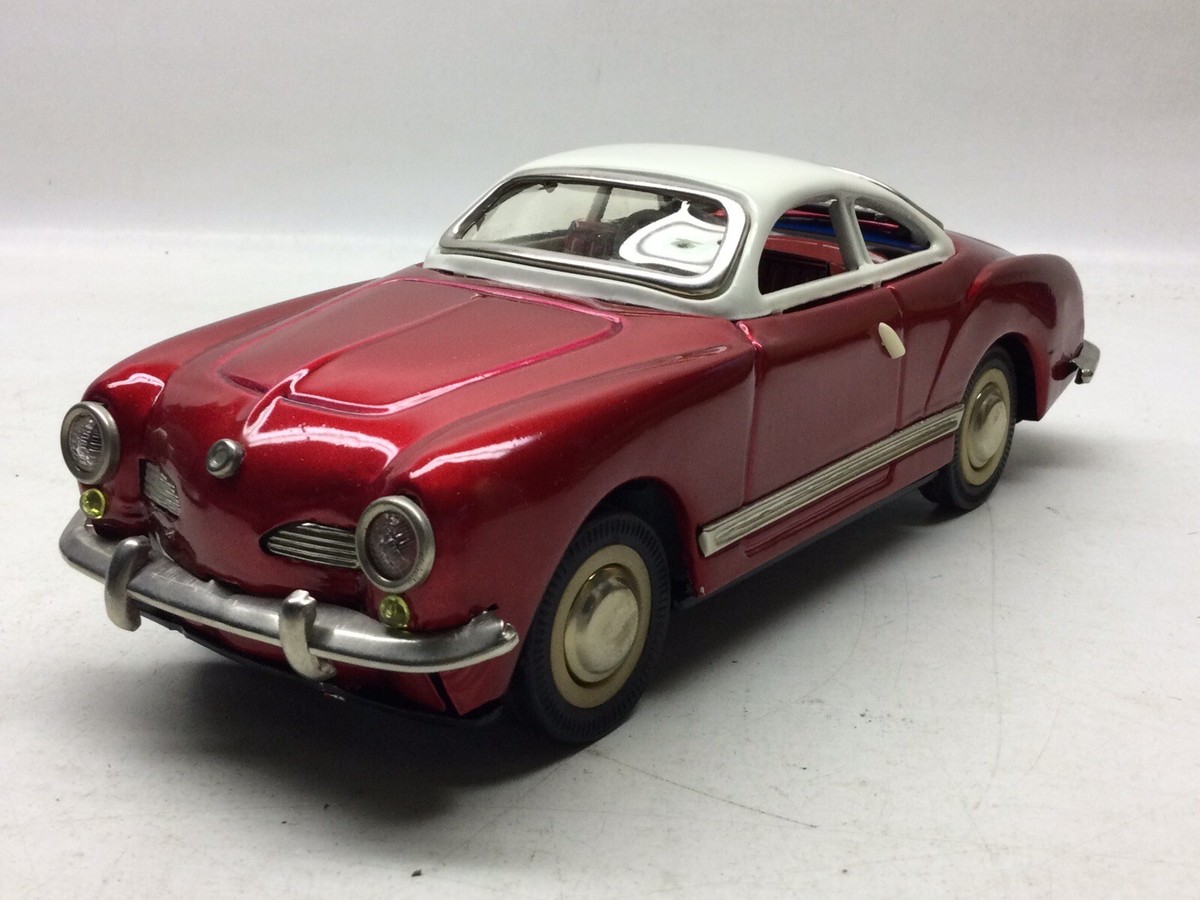Vintage VW Karmann GHIA - Red/White Sedan Tin Friction Car MF 743