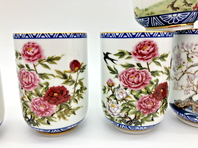 Vintage 1985 COMPLETE SET: 12 Franklin Mint Porcelain Sake/Tea