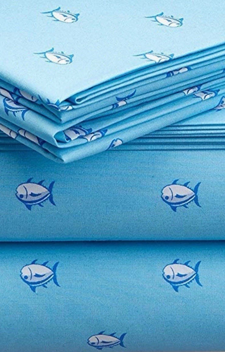 Southern Tide Skip Jack Coastal Blue Topaz Fish Cotton Sheet 4-pc