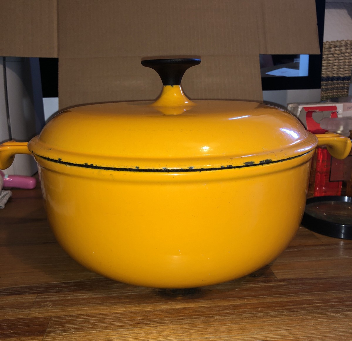 Le Creuset Yellow la Mama Enzo Mari #26 Vintage Cast Iron