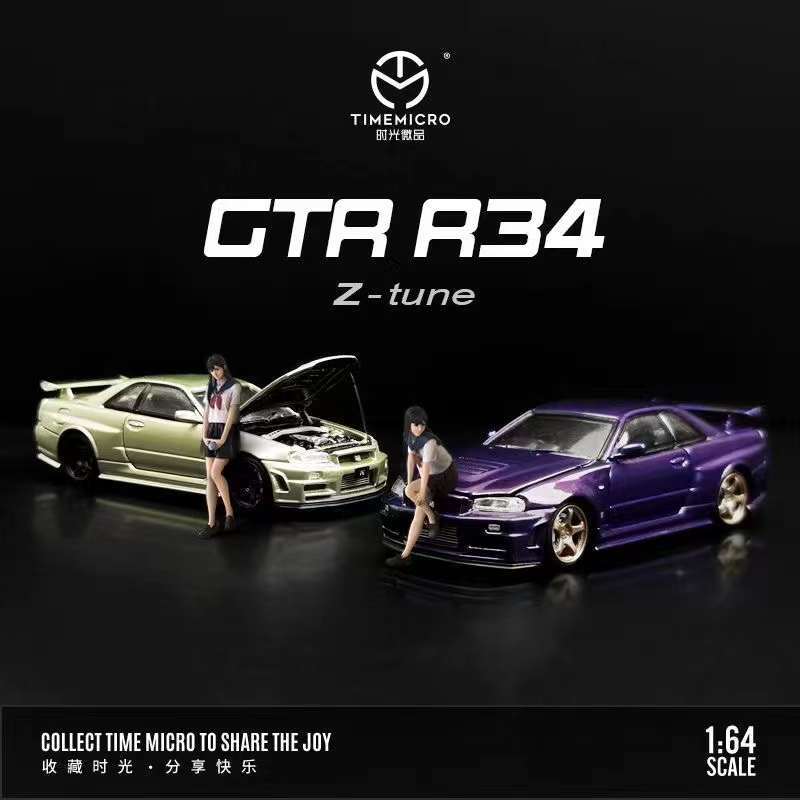 Time Micro 1:64 Model Car Nissan GTR34 Open Hood Alloy Die-cast
