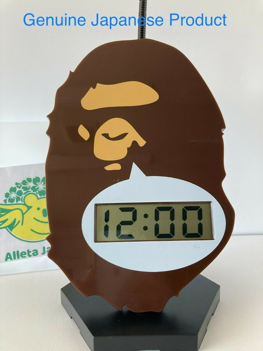 A BATHING APE Bape Ape Digital Wall Clock Head Brown Hanging 9.4