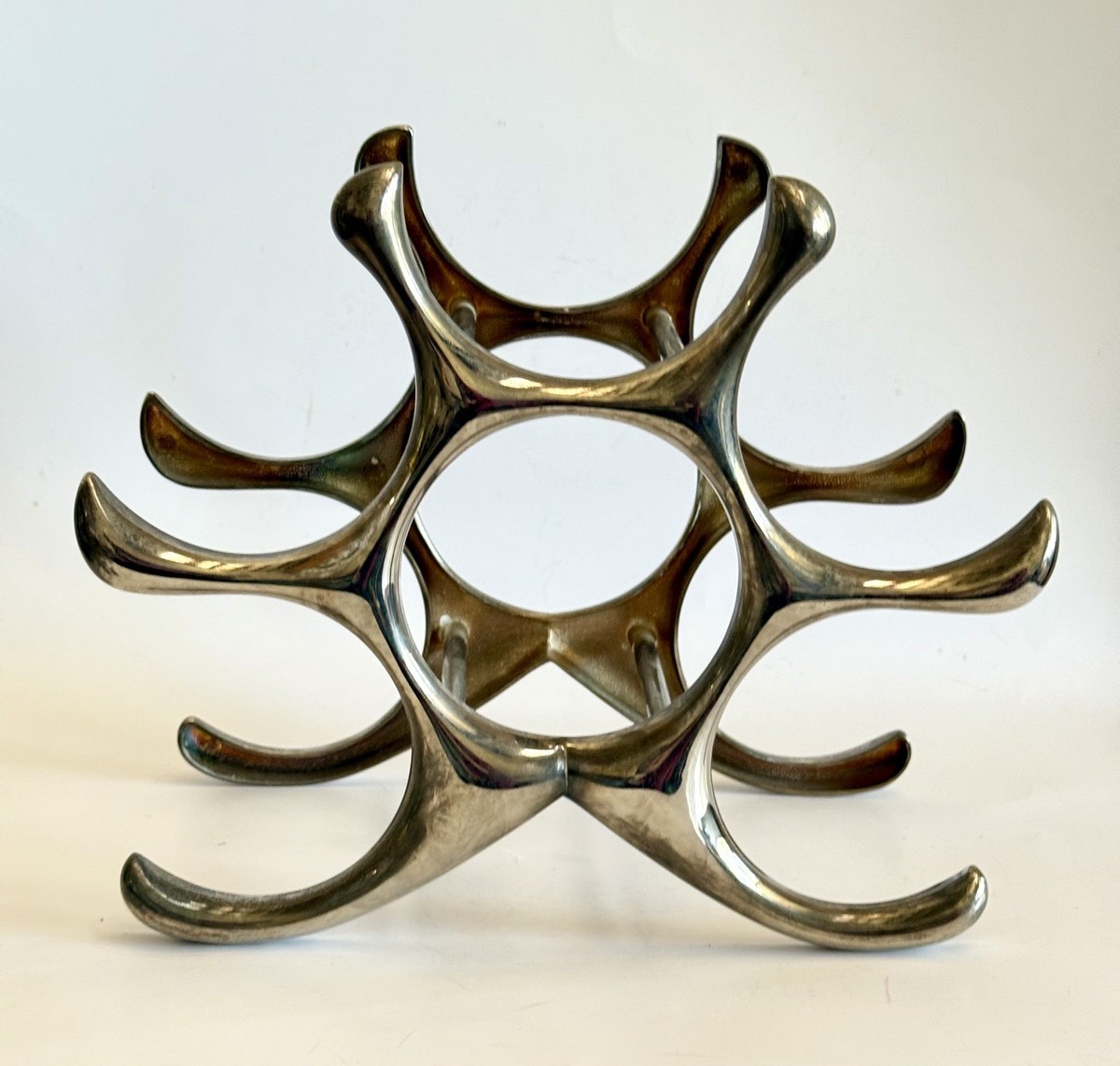 MICHAEL NOLL Style Cast Aluminum Wine Rack – 6 Bottle Mid Century