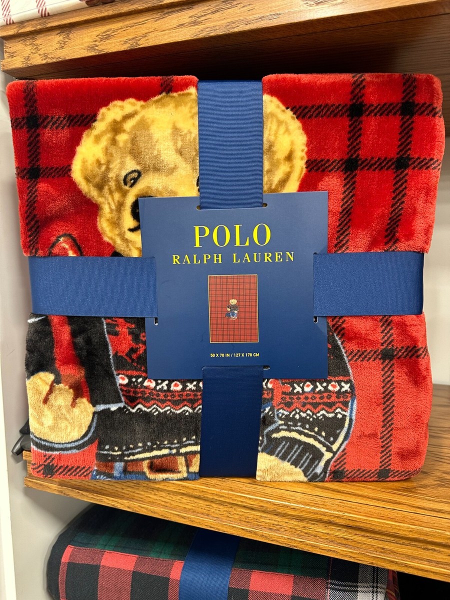 🔥全新Polo Ralph Lauren Holiday Polo Bear Red Fleece Throw Blanket