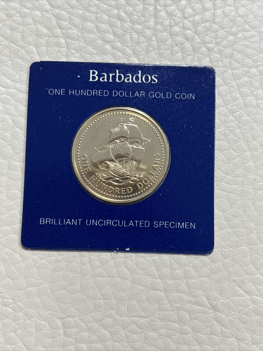 1975 Barbados $100 Dollars 350th Anniversary Gold Uncirculated