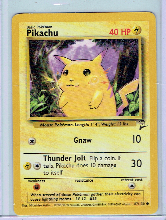 PIKACHU Pokemon 40 HP TYPE 2 BASE 87/130 GNAW | eBay