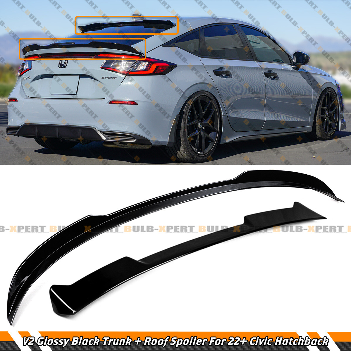 FOR 22-26 Civic Hatchback FL2 FL5 V2 Gloss Black Trunk + Rear Roof