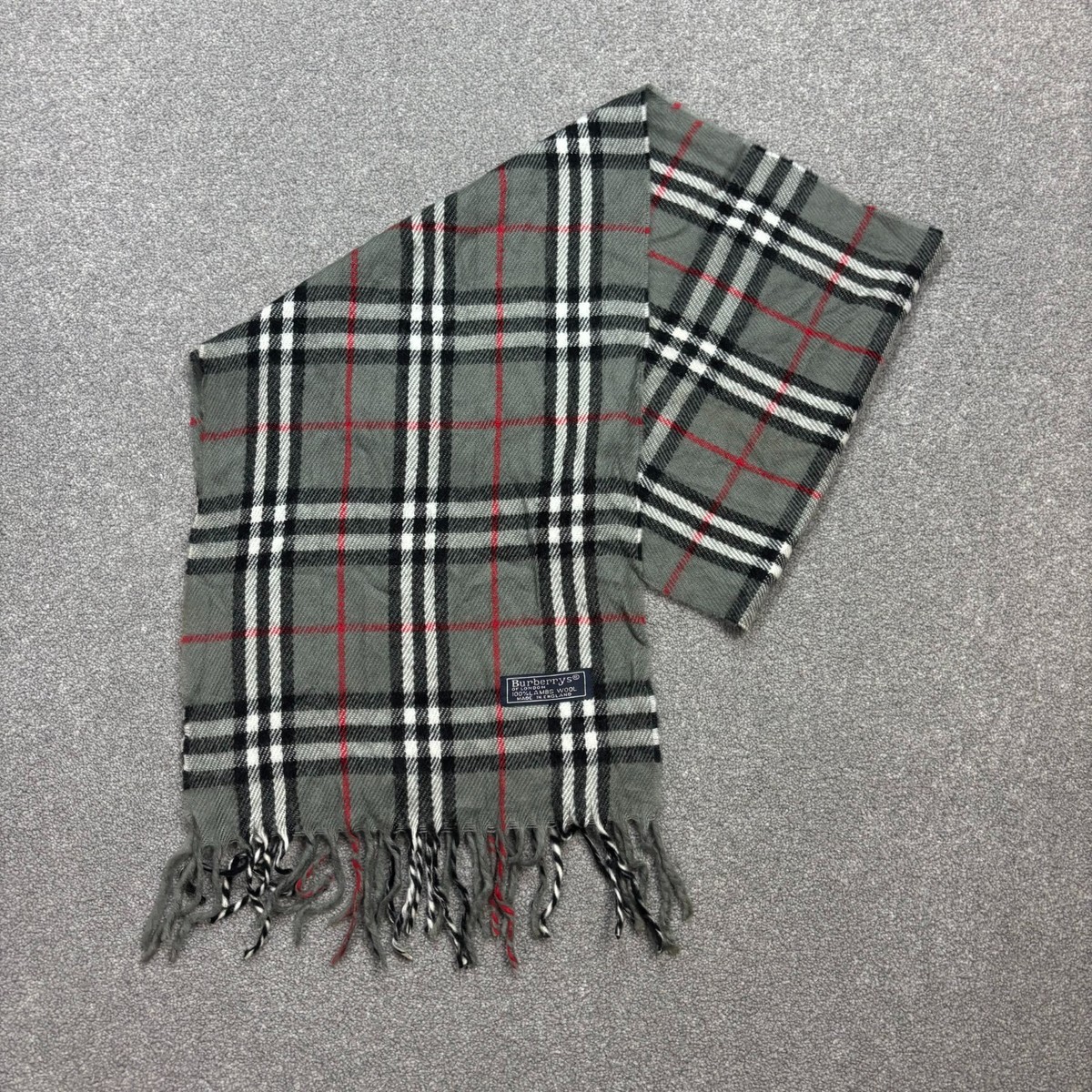 Burberry London Scarf 58x11 Inches Grey Nova Check 100% Lambswool