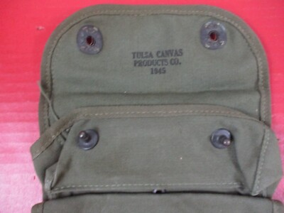 WWII US Army Canvas 3-Pocket Grenade Carrier Belt Pouch - Dated