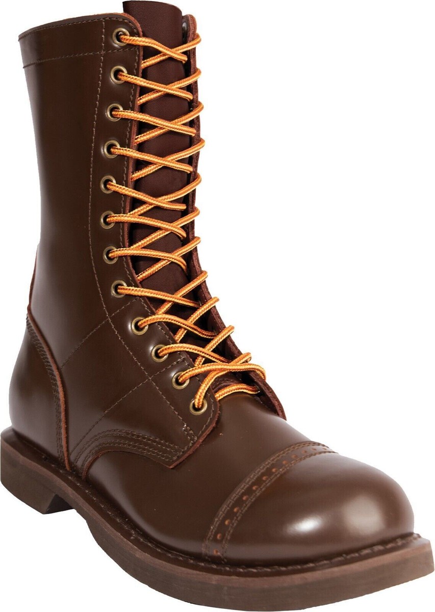 Brown Leather Military Jump Boots 10 Inches Tactical Army Lace Up