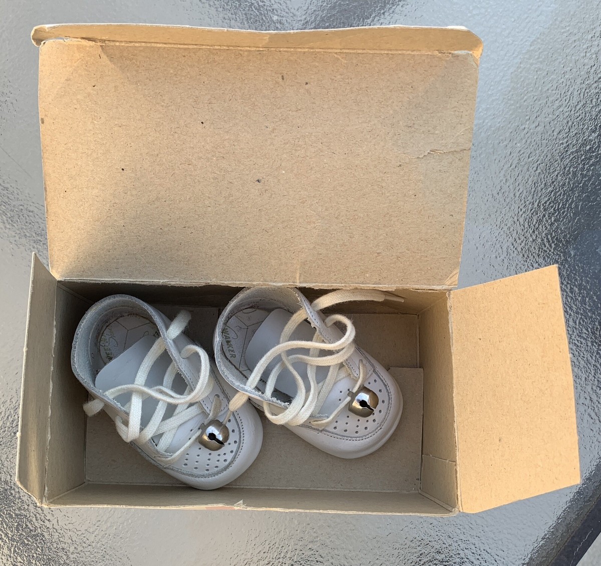 Vintage Baby Shoes With Bells On Laces Leather Wee Walker Shoes