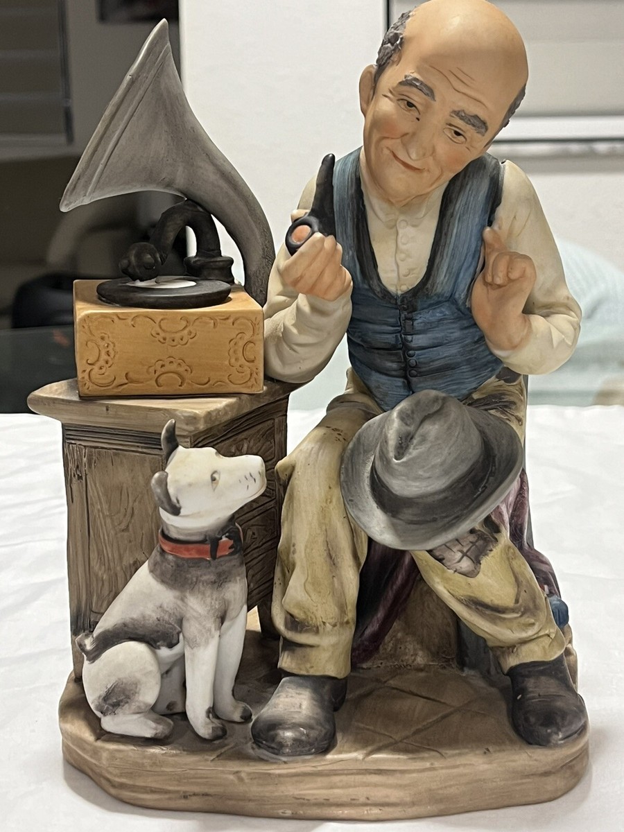 Vintage Capodimonte Porcelain Figurine Old Man On A Chair With Dog
