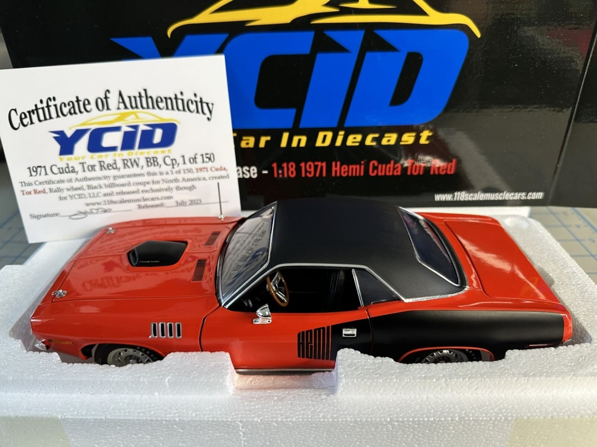 1/18 Scale, YCID, 1971 PLYMOUTH HEMI CUDA , BILLBOARD/VINYL TOP/RW