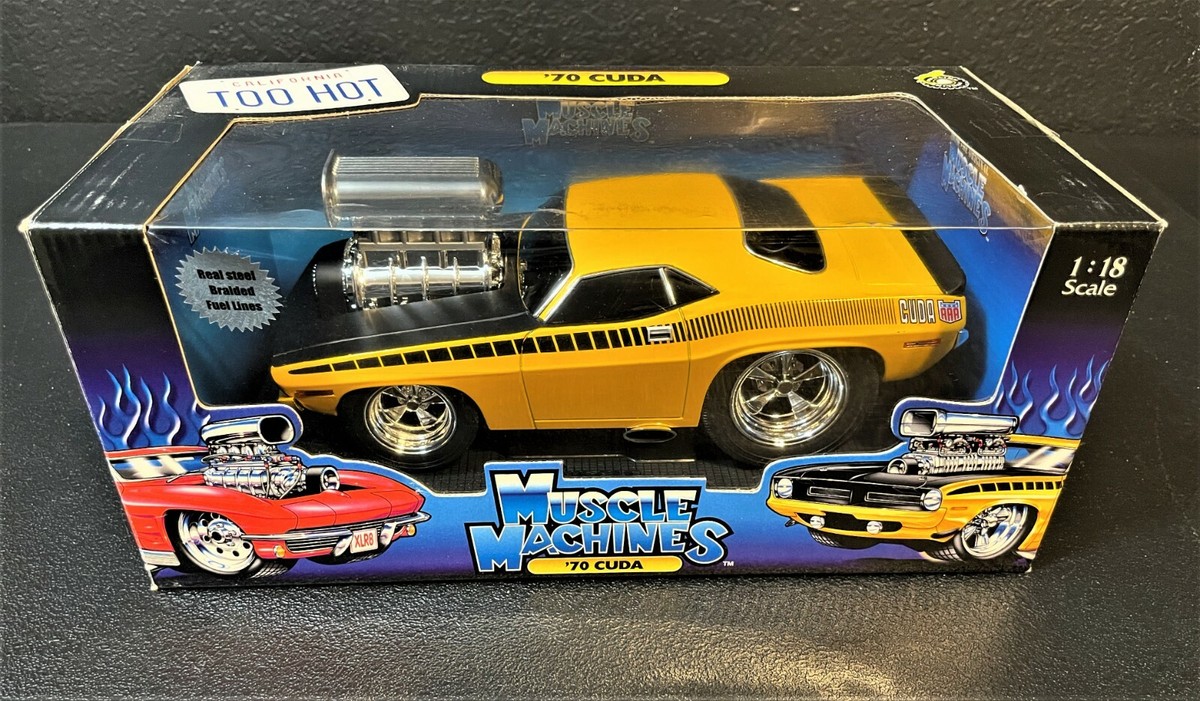 Muscle Machines 1970 Cuda Yellow With Black Hood 1:18 Scale | eBay