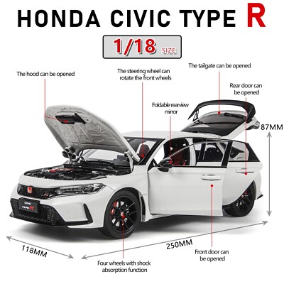 1:18 Scale Paudi Honda Civic Type-R 2023 FL5 White Diecast Model