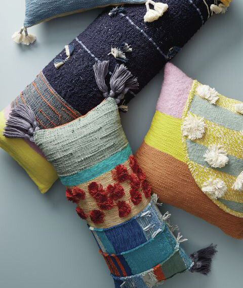 Anthropologie All Roads Lumbar Tufted Decorative Pillow 12” X 30