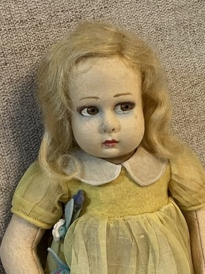 Vintage 10” 1930s Lenci Felt Doll – Original Blonde Wig & Yellow