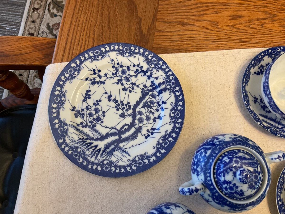 VTG Noritake Nippon Tokusei Sakura Blue Porcelain Cherry Blossom