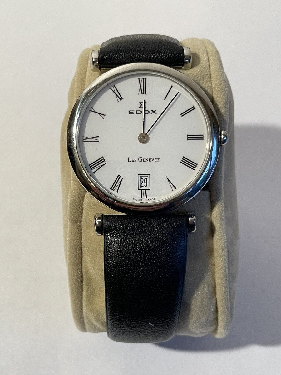 Vintage Edox Les Genevez Ultra Slim White Roman Numeral Wrist