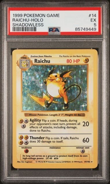 Raichu - Base Set Shadowless 14/102 - Holo PSA 5 Pokemon (EX) | eBay