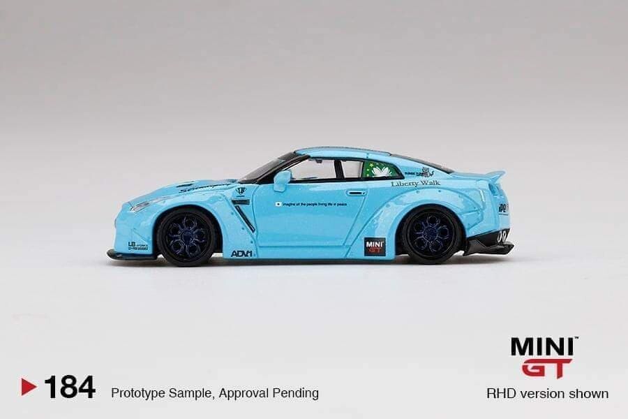 MINI GT LB*WORKS Nissan GT-R R35 Light Blue #184 Macau limited