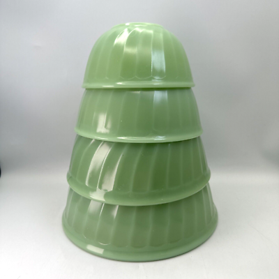 Vintage Fire King Jadeite Swirl Nesting 4pc Mixing Bowl Set USA