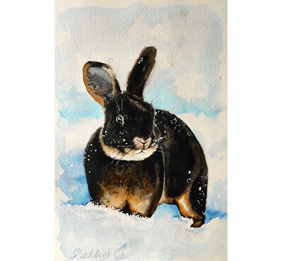水彩壁絵watercolor“The Chilling Bunny Bunny” 水彩壁絵watercolor