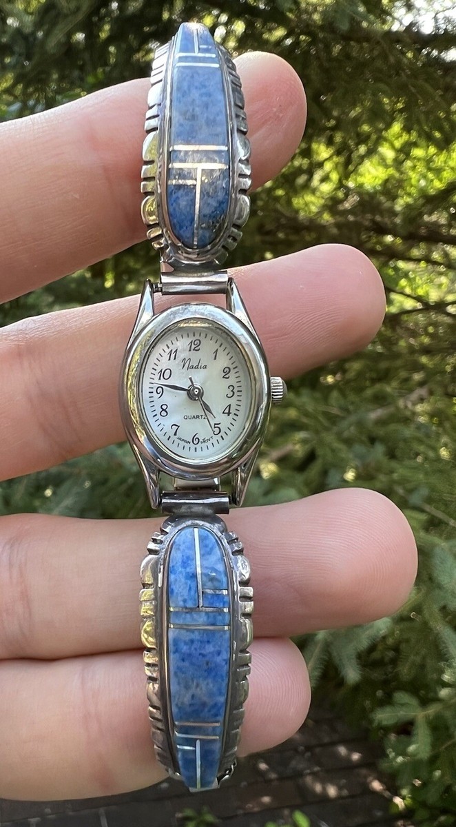 Vintage Lapis Inlay Sterling Silver Nadia Quartz Watch Native