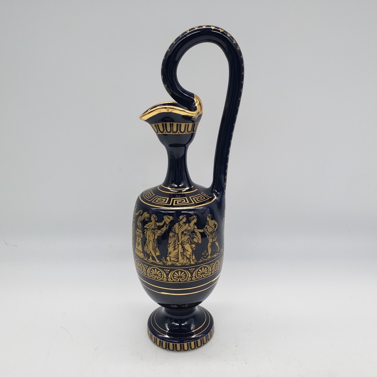 Greek Handmade & Painted 24K Gold I. Spyropoulos Pitcher Vase Ewer
